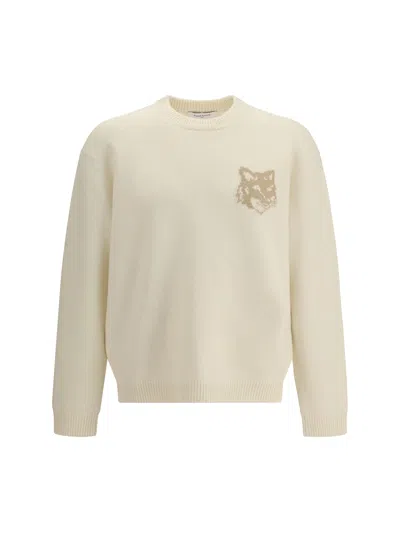 Maison Kitsuné Fox Head Intarsia Merino Jumper In Neutral