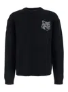 Maison Kitsuné Crew Neck Sweater With Large Fox Embroidery Black In Black