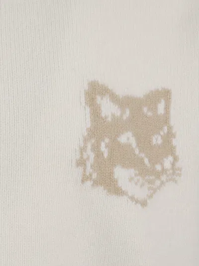 Maison Kitsuné Maison Kitsune' Fox Head Wool Crewneck Jumper In Sand