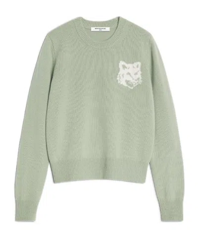 Maison Kitsuné Fox Head Intarsia Regular Jumper In Green