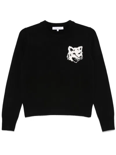 Maison Kitsuné Fox Head-intarsia Sweater In Black