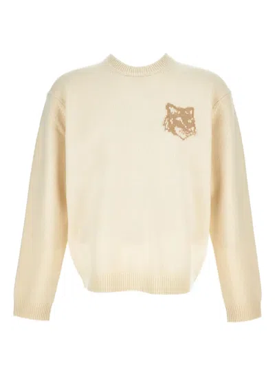 Maison Kitsuné Fox Head Intarsia Merino Jumper In Neutral