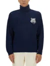 Maison Kitsuné Turtleneck Sweater With Cuffs And Hem In Blue