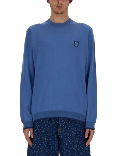 Maison Kitsuné Signature Fox-motif Knitted Jumper In Blue