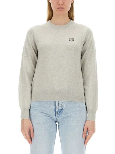 Maison Kitsuné Logo-embroidered Merino Jumper In Grey