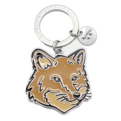 Maison Kitsuné Silver Tone Metal Key Ring In Beige