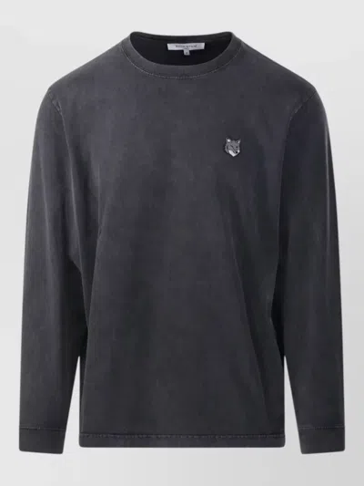 Maison Kitsuné Fox Head Knit Long Sleeve Top In Black