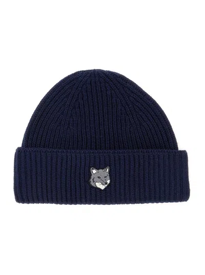 Maison Kitsuné Fox Head Large Beanie In Blue