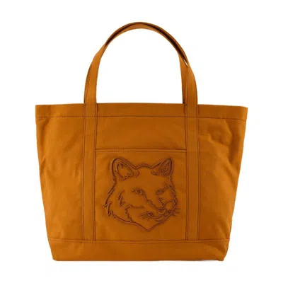 Maison Kitsuné Fox Head Large Shopper Bag In Brown