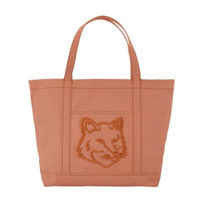 Maison Kitsuné Fox Head Large Shopper Bag In Pink