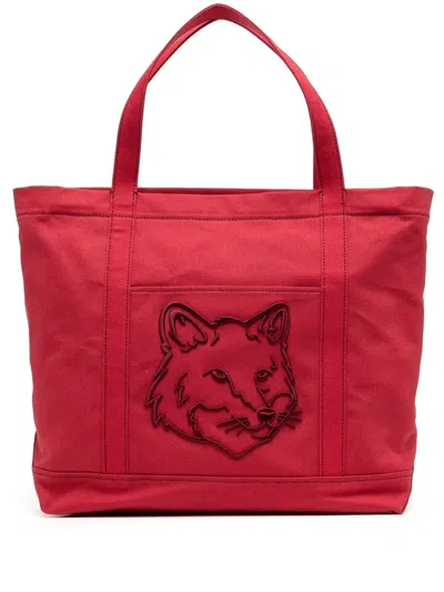 Maison Kitsuné Fox Head Large Tote Bag In Red