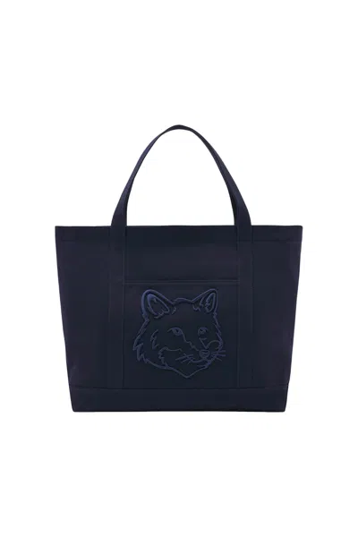 Maison Kitsuné Fox Head Large Tote In Ink Blue