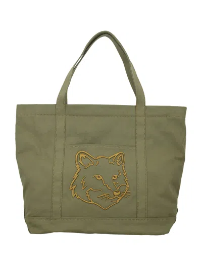 Maison Kitsuné Fox Head Large Tote In Military Green