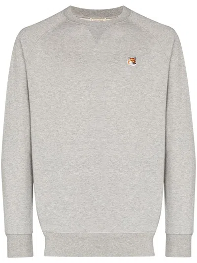 Maison Kitsuné Fox Head Logo Cotton Sweatshirt In Light Grey