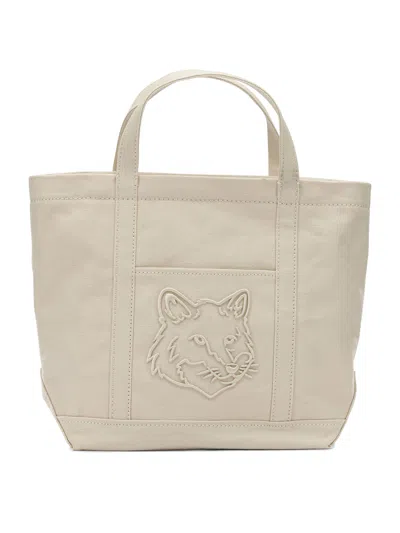Maison Kitsuné "fox Head" Medium Handbag In Neutral