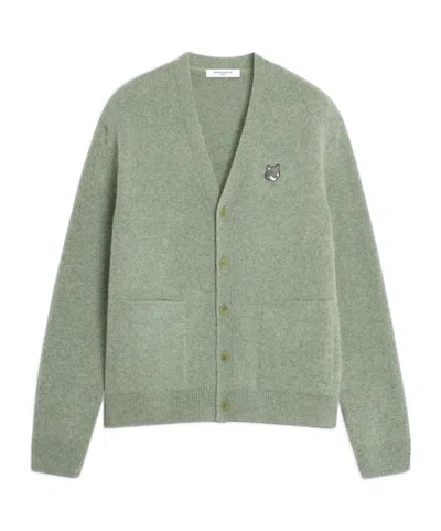 Maison Kitsuné Fox Head Milano Lambswool Cardigan In Green
