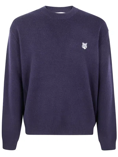 Maison Kitsuné "fox Head Milano" Lambswool Jumper In Blue