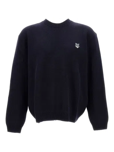 Maison Kitsuné Fox Head Milano Lambswool Jumper In Blue