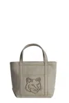 Maison Kitsuné Fox Head Mini Tote In Gray
