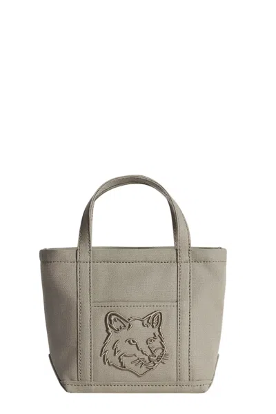Maison Kitsuné Fox Head Mini Tote In Gray