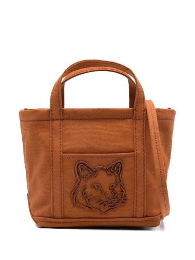 Maison Kitsuné Fox Head Mini Tote Bags In P256 Fawn Brown