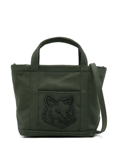 Maison Kitsuné Fox Head Mini Tote Bags In P391 Ranger Green