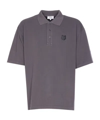 Maison Kitsuné Fox Head Oversize Polo Shirt In Gray