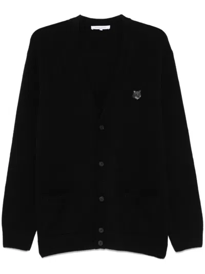 Maison Kitsuné Fox Head Patch Cardigan With Ribbed Cuffs In Black