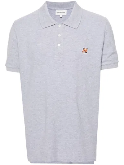 Maison Kitsuné Fox Head Cotton Polo Shirt In Grey