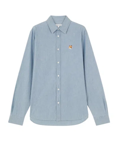 Maison Kitsuné Fox Head-patch Cotton Shirt In Gray