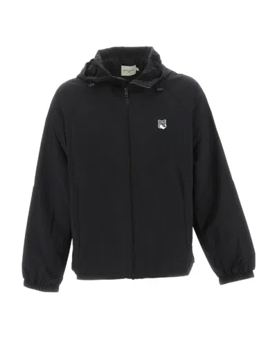 Maison Kitsuné Fox Head Patch Embroidered Windbreaker In Black