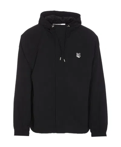 Maison Kitsuné Fox Head-patch Hooded Windbreaker In Black