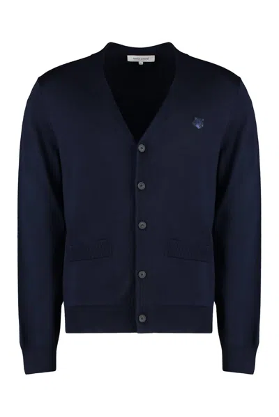 Maison Kitsuné Chillax Fox Wool Cardigan In Navy