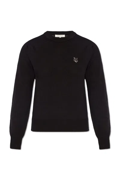 Maison Kitsuné Fox Head Patch Knitted Jumper In Black