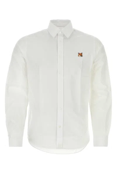Maison Kitsuné Fox Head Patch Long-sleeved Shirt In White