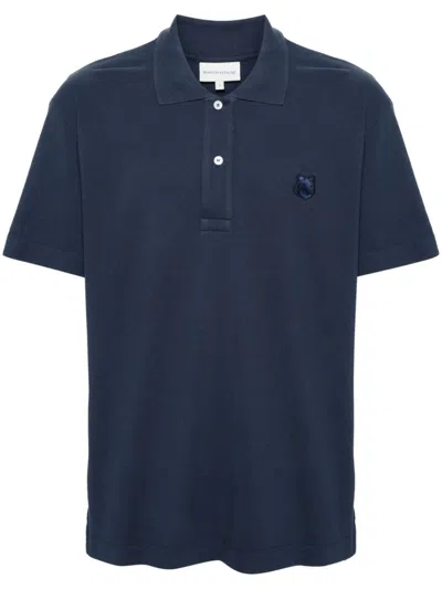 Maison Kitsuné Fox Head-patch Piqué Polo Shirt In Blue