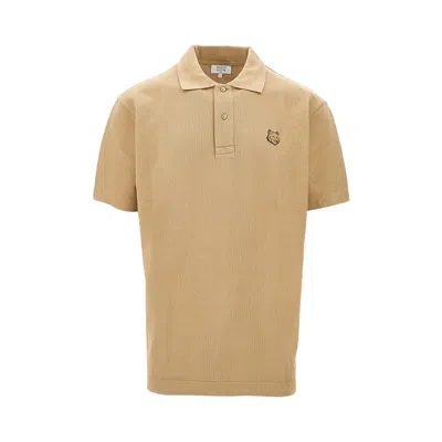Maison Kitsuné Fox Head Patch Polo Shirt In Beige