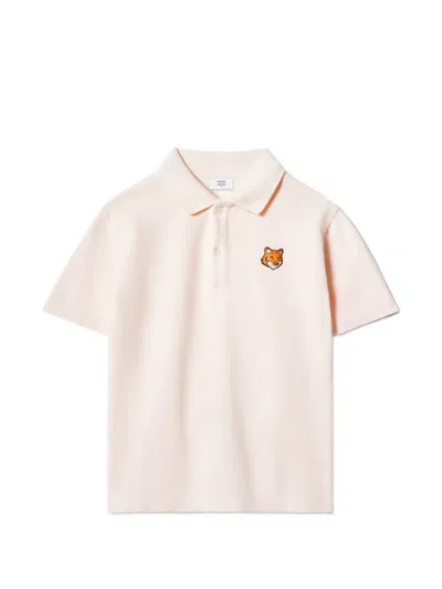 Maison Kitsuné Kids' Fox Head Patch Polo Shirt In Pink