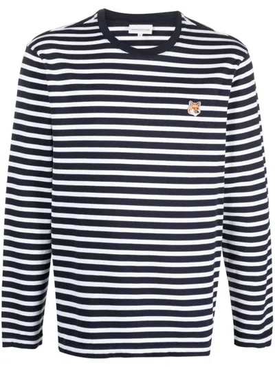 Maison Kitsuné Fox Head Patch Regular Marin T-shirt Clothing In Blue