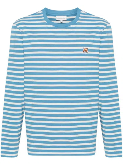 Maison Kitsuné Fox Head Patch Regular Marin T-shirt Clothing In S443 Drifter Blue Stripes