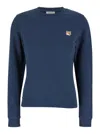 Maison Kitsuné Blue Crewneck Sweater With Fox Head Logo Patch On The Front In Cotton Woman In Blue