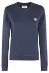 Maison Kitsuné Blue Crewneck Sweater With Fox Head Logo Patch On The Front In Cotton Woman In Blue