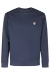 Maison Kitsuné Striped Cotton Sweatshirt Button-down Collar In Blue