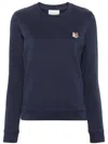 Maison Kitsuné Blue Crewneck Sweater With Fox Head Logo Patch On The Front In Cotton Woman In Blue