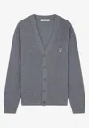 Maison Kitsuné Wool Blend Cardigan With Embroidered Foxy Patch On The Front In Gray