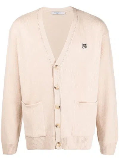 Maison Kitsuné Grey Fox Head Patch Relaxed Cardigan Beige In Neutrals