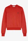 Maison Kitsuné Crew-neck Sweater Fox Patch In Red
