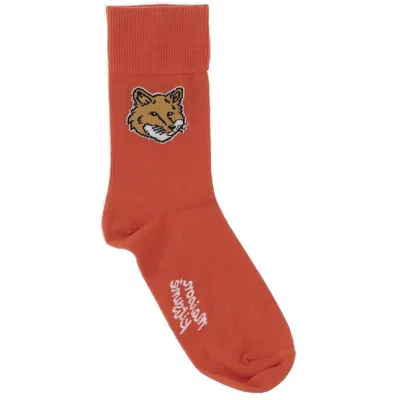 Maison Kitsuné Fox Head Patterned Socks In Orange