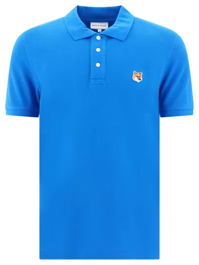 Maison Kitsuné Fox Head Cotton Polo Shirt In Enamel Blue