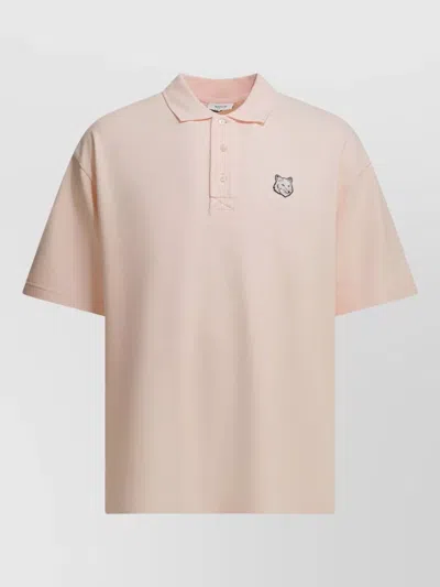Maison Kitsuné Fox Head Polo Shirt Buttoned Front In Pink
